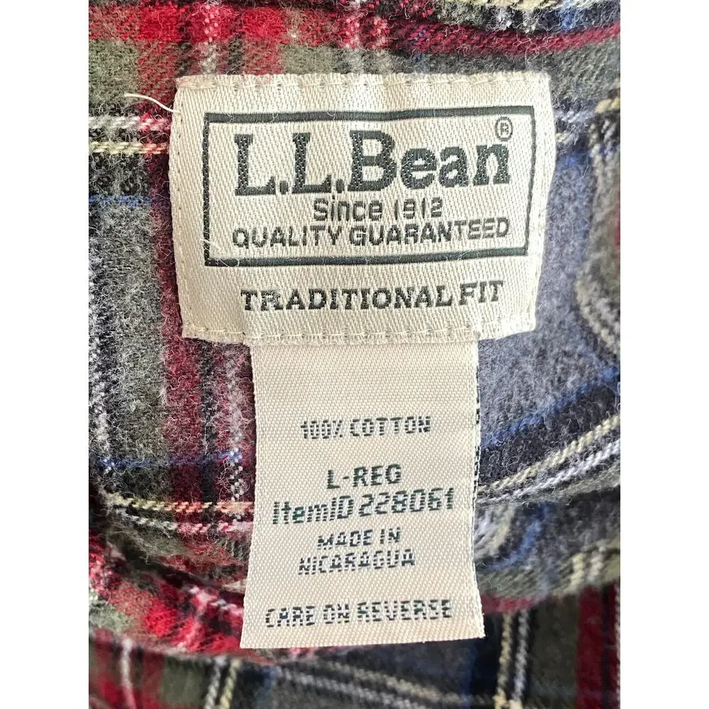 L.L.Bean Plaid Flannel Shirt Men’s L Traditional Fit Button Down Winter Outdoors